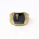 Vintage Hematite Ring - Retro 14k Yellow Gold Intaglio Carved Gray Roman Gem Warrior - Circa 1960s Era Size 10 1/2 Statement Diamond Jewelry