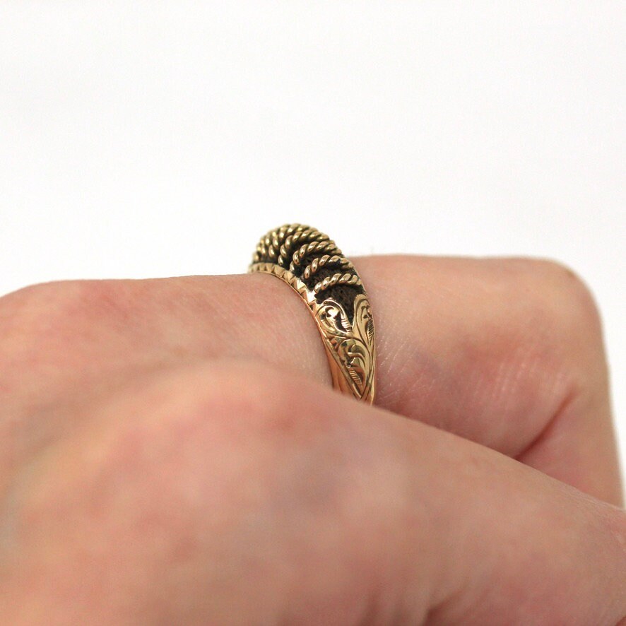 Antique Hair Ring - Victorian 10k Yellow Gold Braided Woven Brown Hair - Vintage Circa Mid 1800s Era Mourning Style Symbolic Fine Jewelry