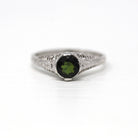 Green Tourmaline Ring - Vintage Art Deco 14k White Gold Dark Green .53 CT Gemstone - Antique 1920s Era Size 7.5 Filigree Fine Jewelry