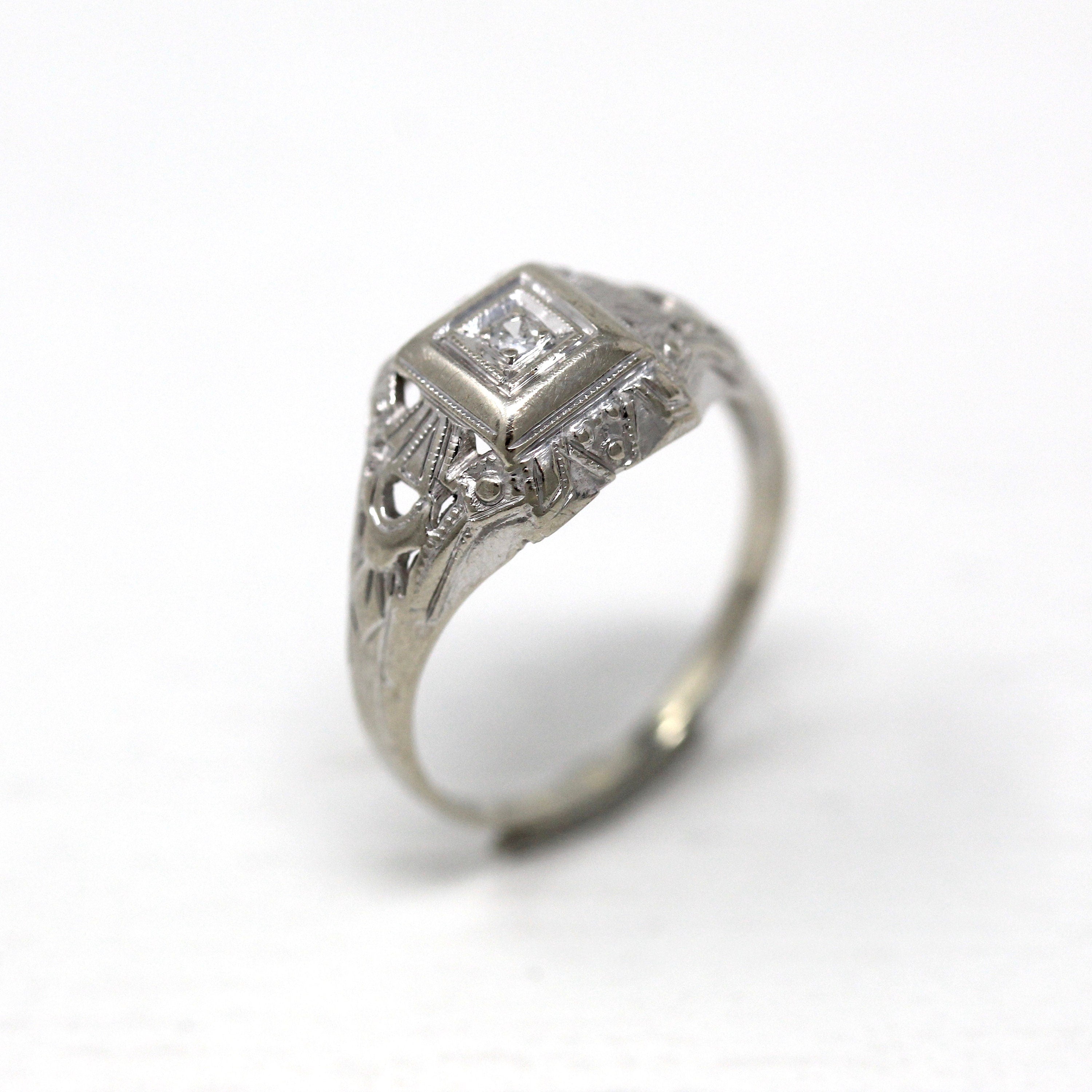 1.7 Ct Colorless Moissanite, 14K White Gold, Art Deco Vintage Ring, Openwork sold Victorian Edwardian Ring, Dinner Ring, Milgrain Vintage Ring