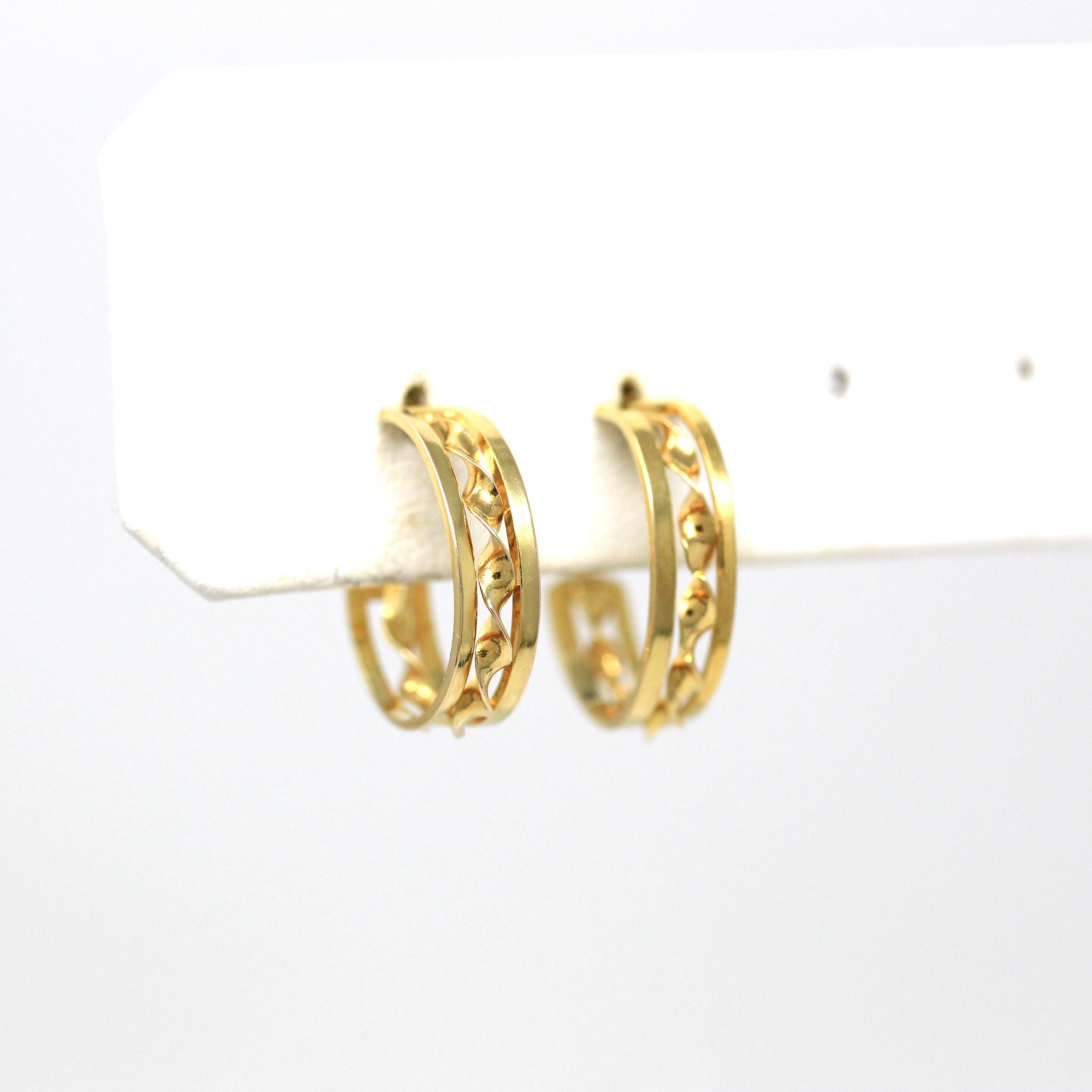 Modern Hoop Earrings - Estate 14k Yellow Gold Post Back Twisted Style Round - Circa 2000's Era Classic Accessories Fine Y2K Jewelry