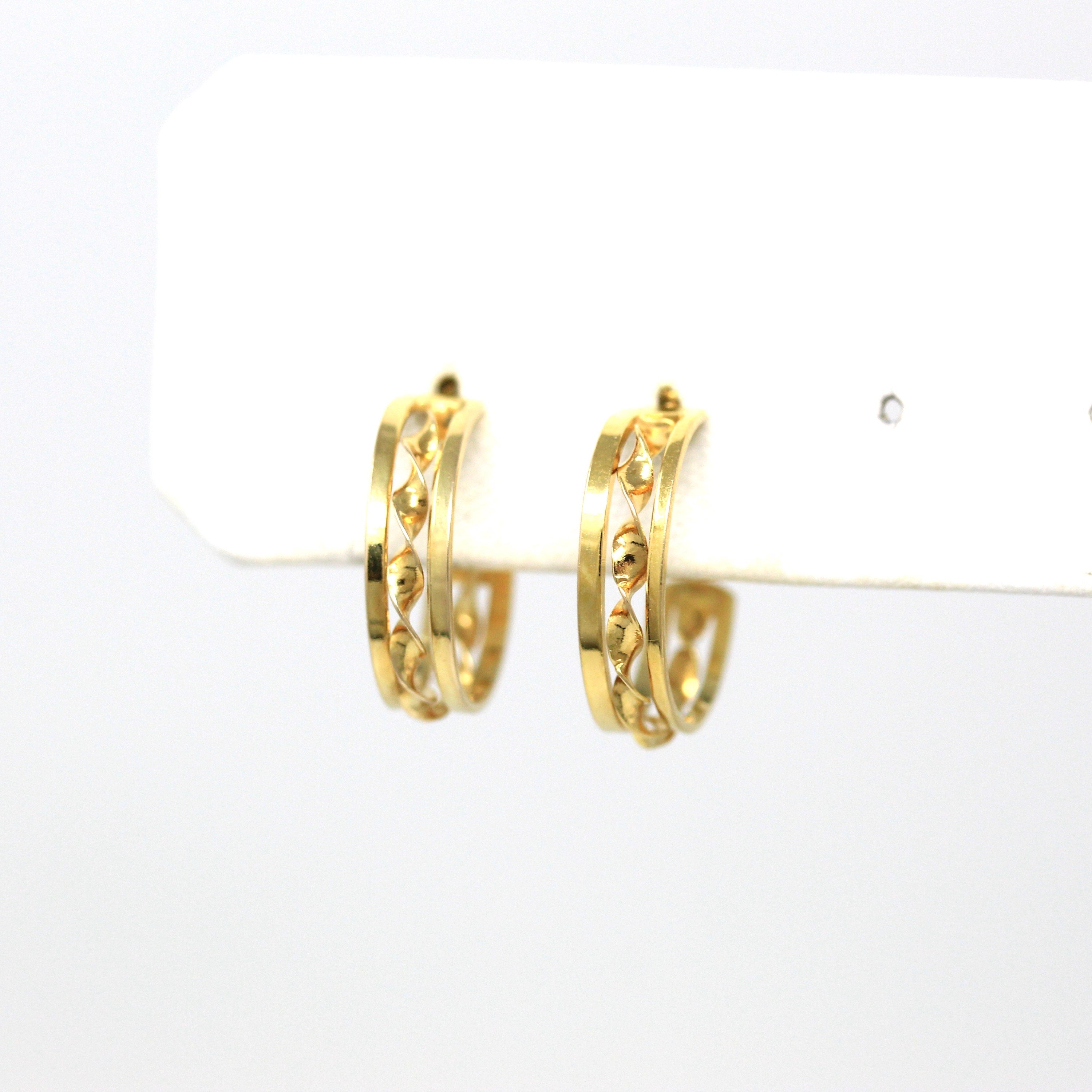 Modern Hoop Earrings - Estate 14k Yellow Gold Post Back Twisted Style Round - Circa 2000's Era Classic Accessories Fine Y2K Jewelry