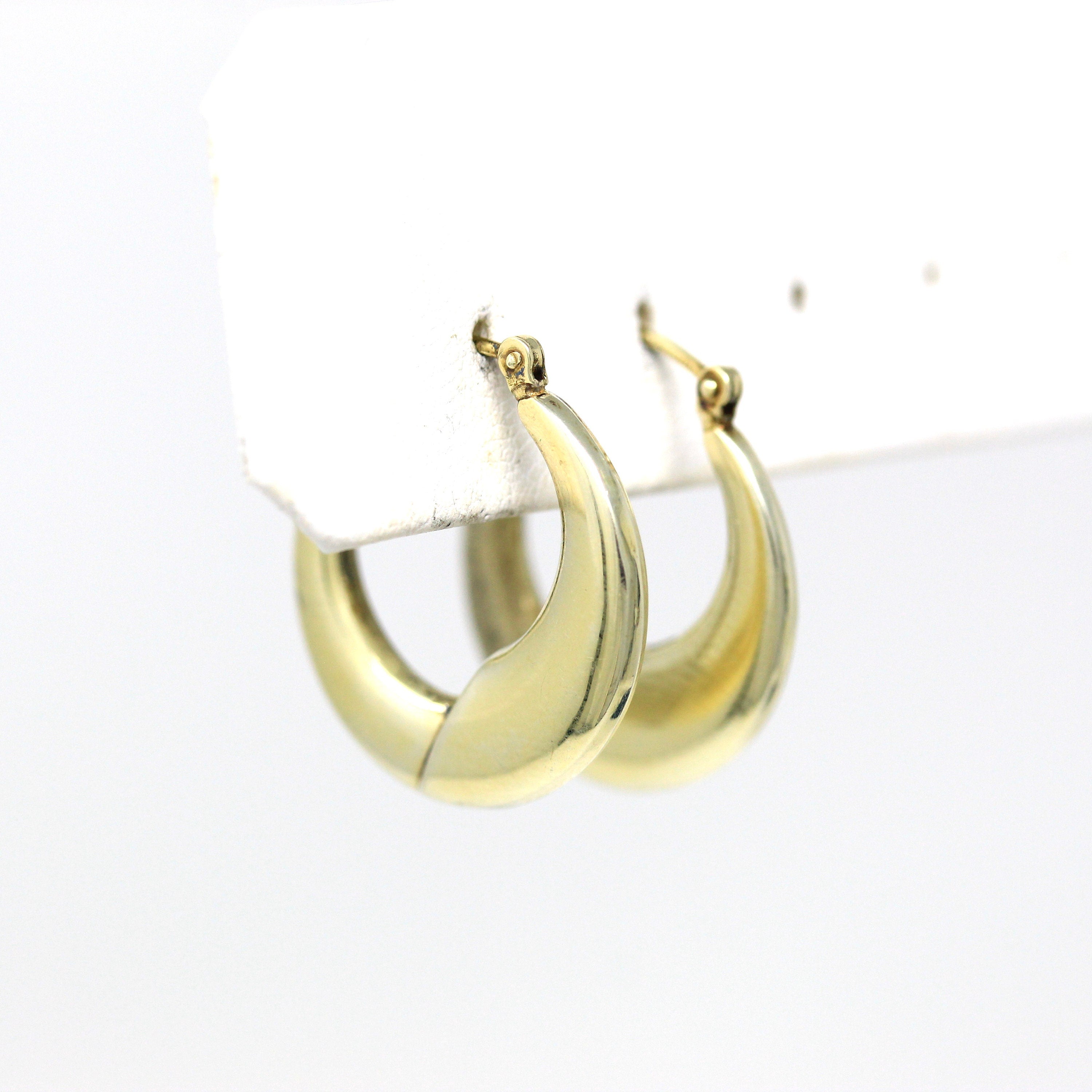 Modern Hoop Earrings - Estate 14k Yellow Gold Latch Backs Door Knockers - Vintage Circa 1990s Era Hollow Puffy Lightweight Fine Jewelry