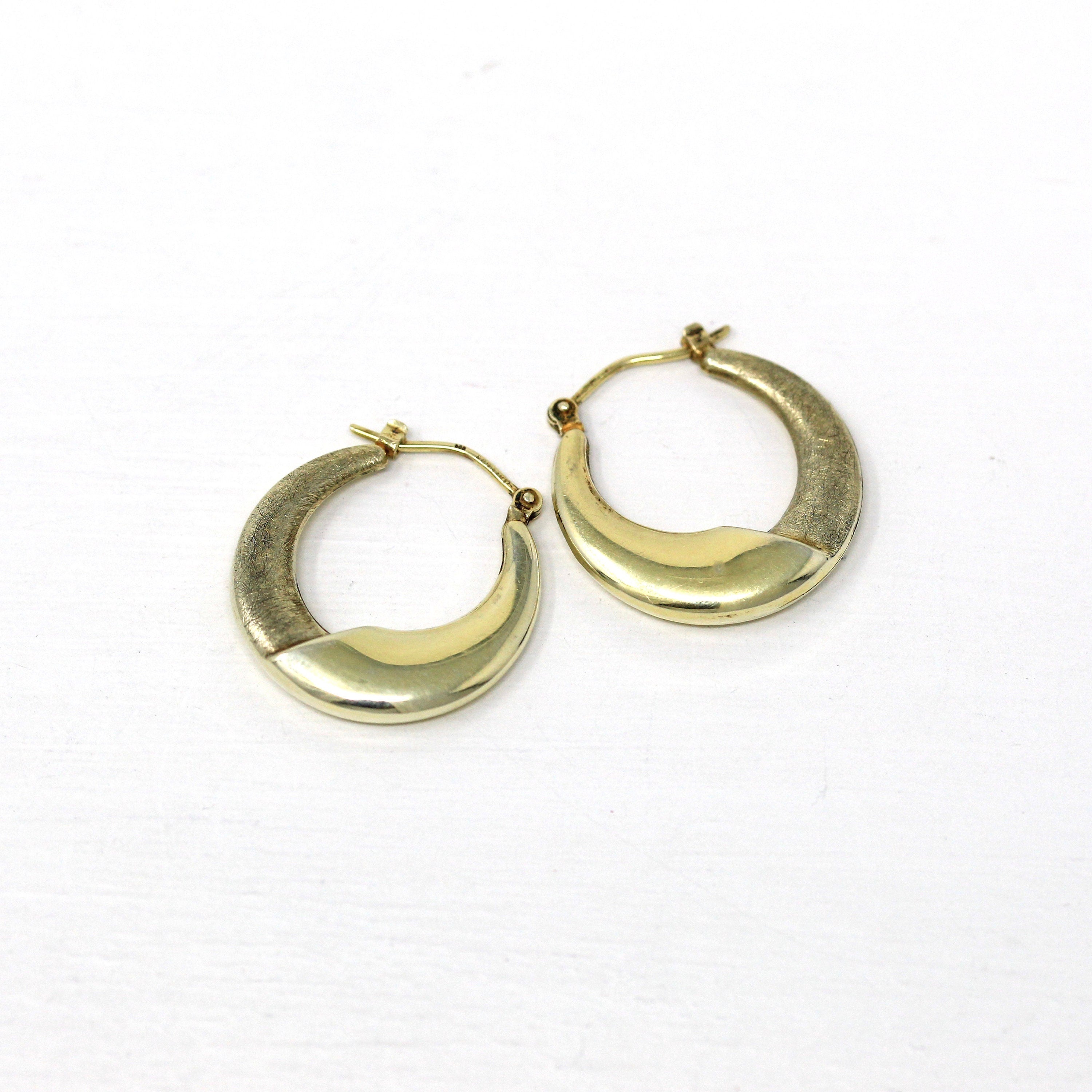 Modern Hoop Earrings - Estate 14k Yellow Gold Latch Backs Door Knockers - Vintage Circa 1990s Era Hollow Puffy Lightweight Fine Jewelry