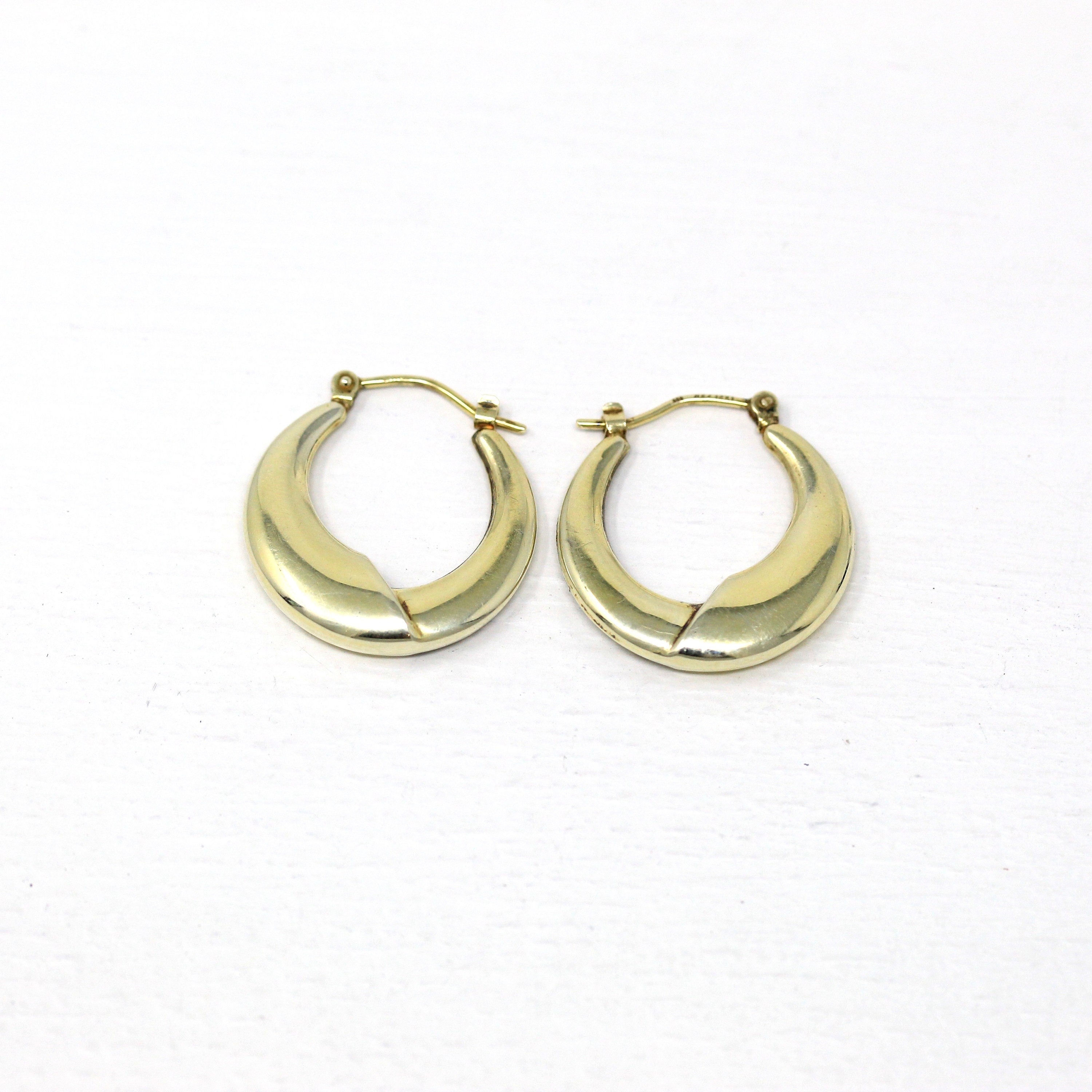 Modern Hoop Earrings - Estate 14k Yellow Gold Latch Backs Door Knockers - Vintage Circa 1990s Era Hollow Puffy Lightweight Fine Jewelry