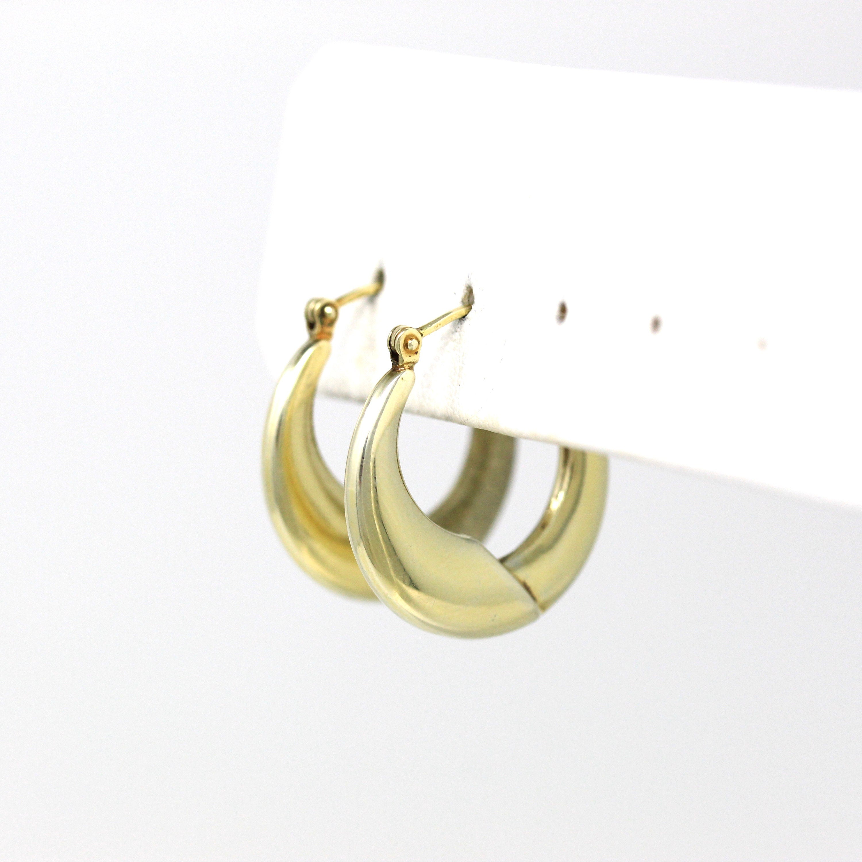 Modern Hoop Earrings - Estate 14k Yellow Gold Latch Backs Door Knockers - Vintage Circa 1990s Era Hollow Puffy Lightweight Fine Jewelry