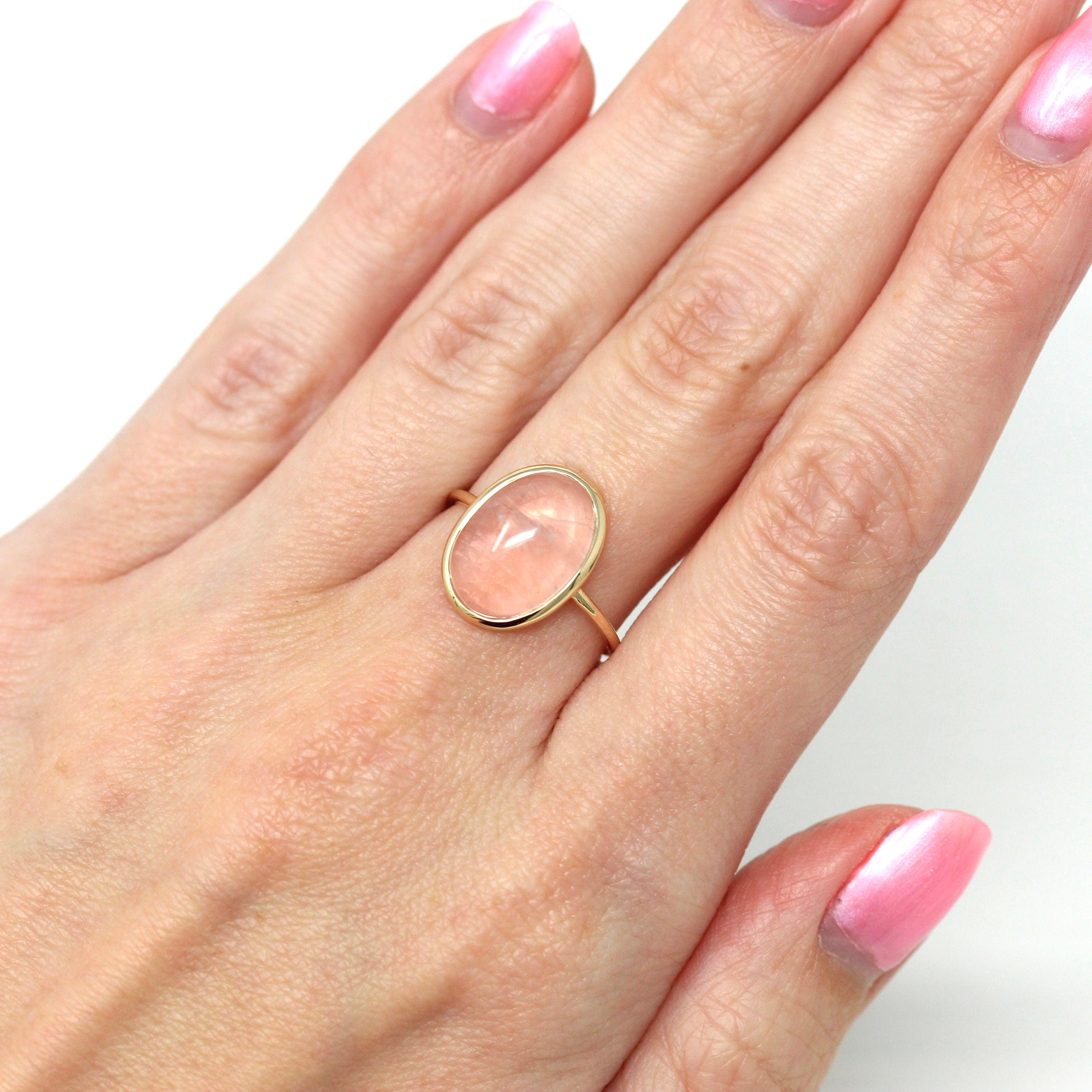 Rose Quartz Ring - Edwardian 14k Yellow Gold 4.97 CT Genuine Pink Gem - Antique Circa 1910s Era Size 6 1/4 Stick Pin Conversion Fine Jewelry