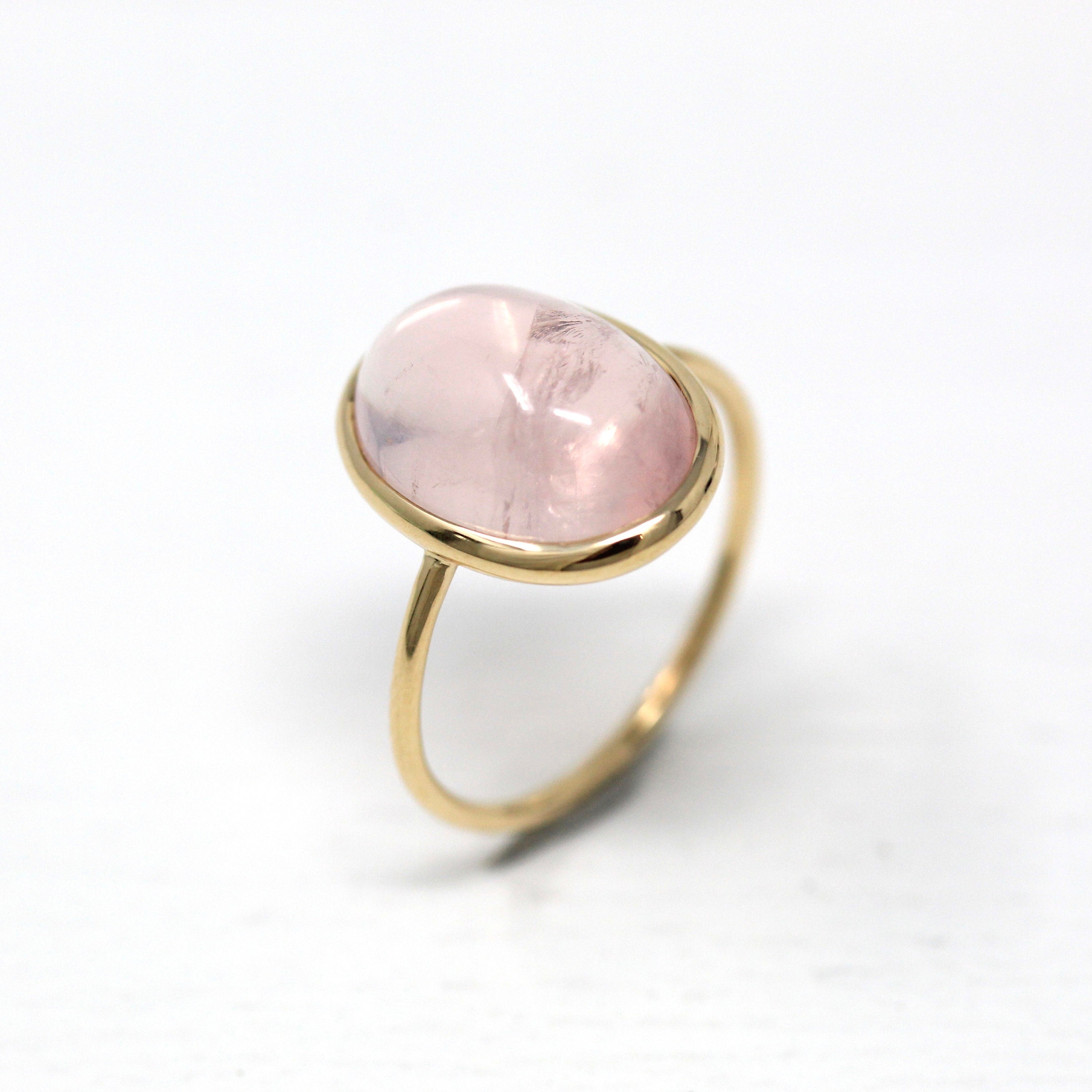 Rose Quartz Ring - Edwardian 14k Yellow Gold 4.97 CT Genuine Pink Gem - Antique Circa 1910s Era Size 6 1/4 Stick Pin Conversion Fine Jewelry