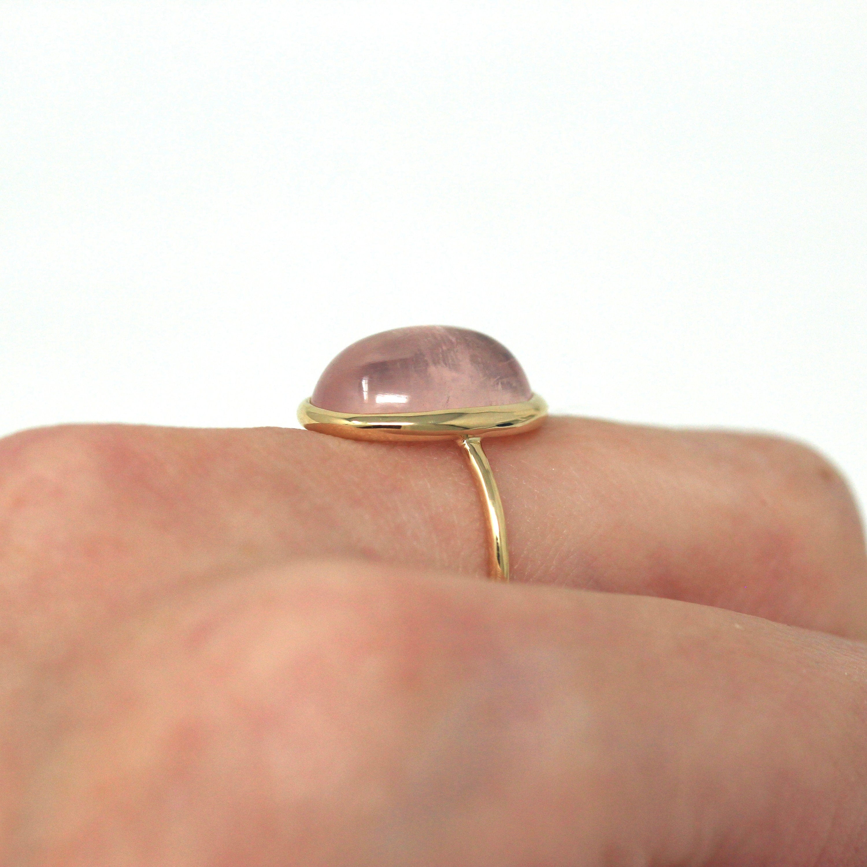 Rose Quartz Ring - Edwardian 14k Yellow Gold 4.97 CT Genuine Pink Gem - Antique Circa 1910s Era Size 6 1/4 Stick Pin Conversion Fine Jewelry