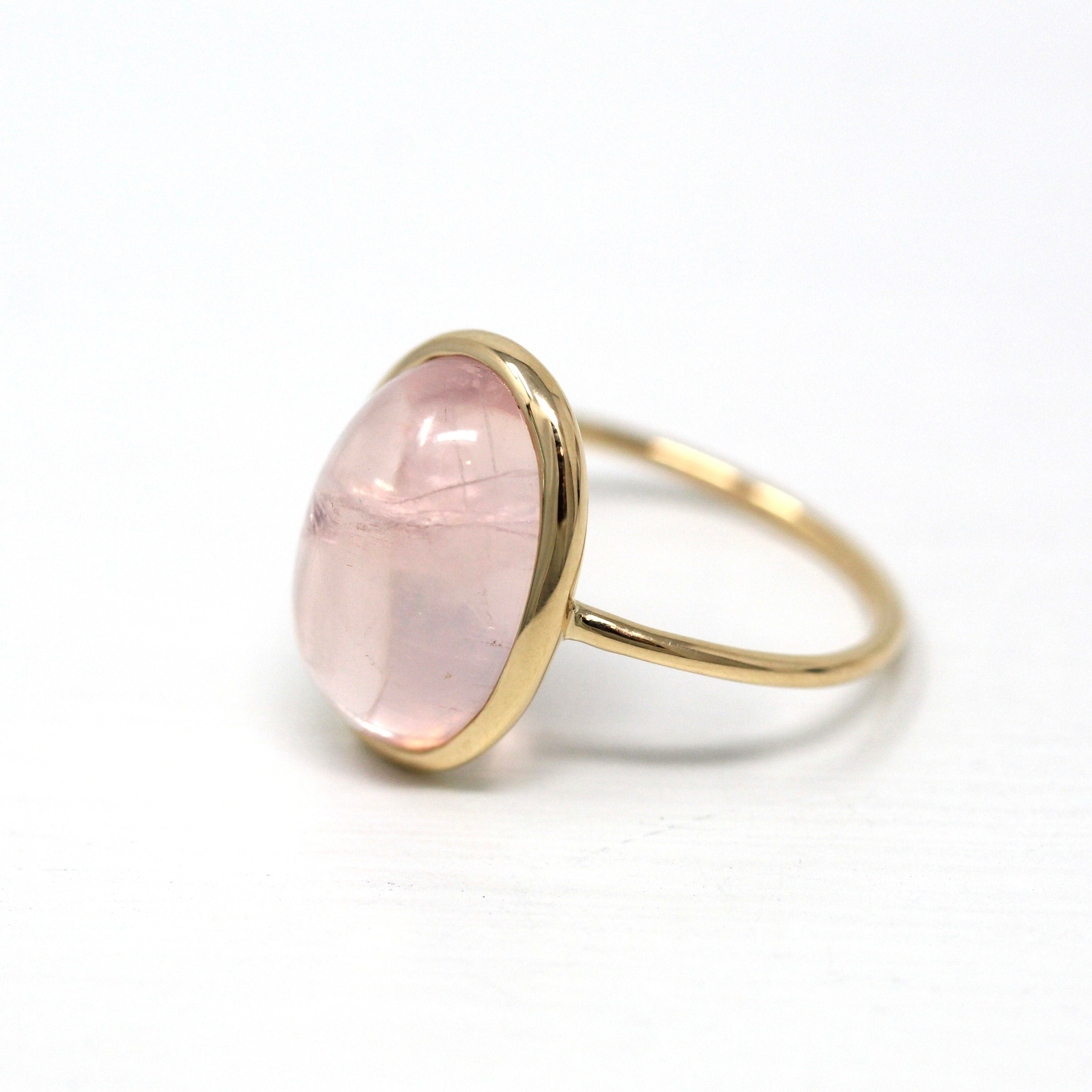 Rose Quartz Ring - Edwardian 14k Yellow Gold 4.97 CT Genuine Pink Gem - Antique Circa 1910s Era Size 6 1/4 Stick Pin Conversion Fine Jewelry