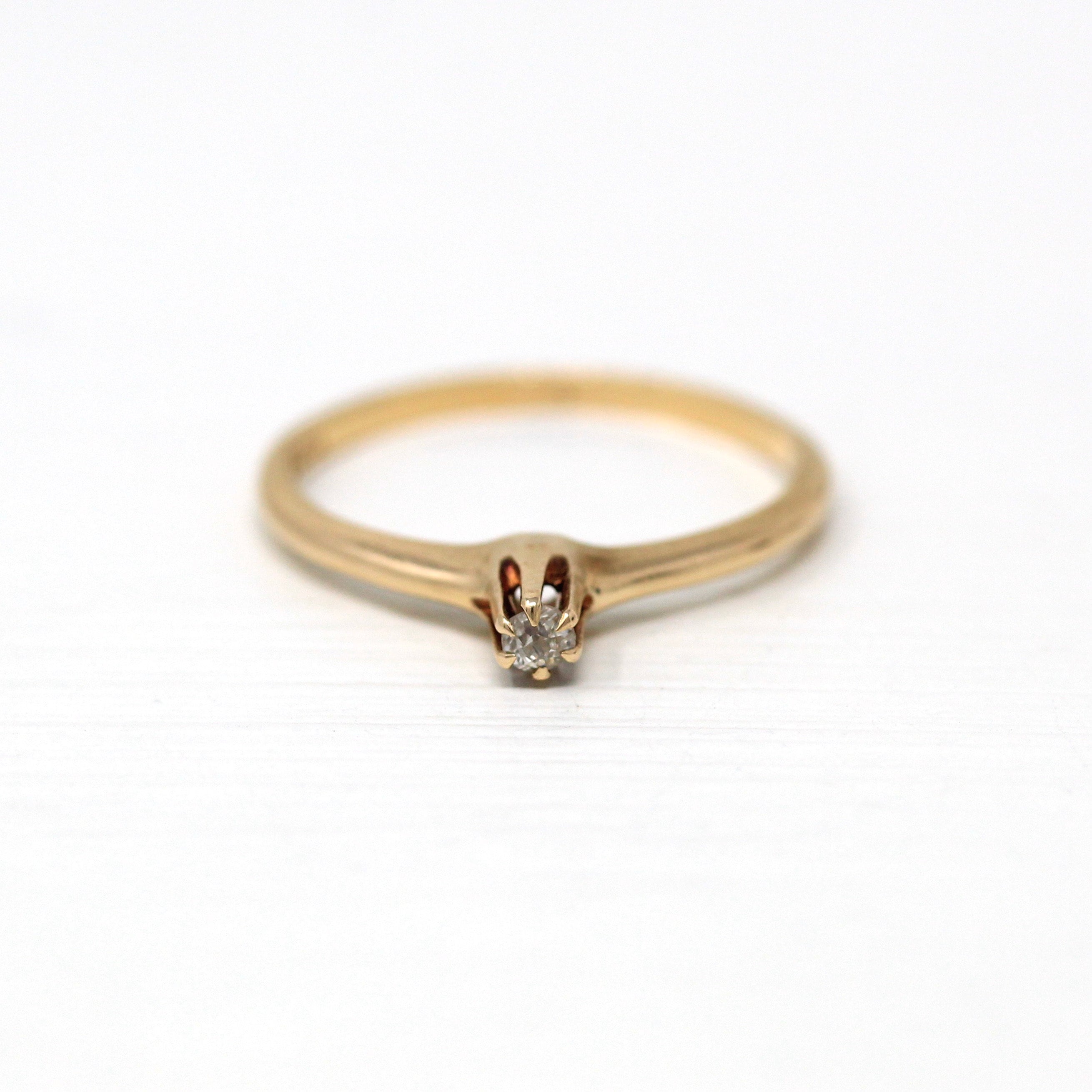 Antique Diamond Ring - Edwardian 14k Yellow Gold .07 CT Old European Cut - Vintage 1910s Size 6 OB Ostby Barton Engagement Fine Jewelry