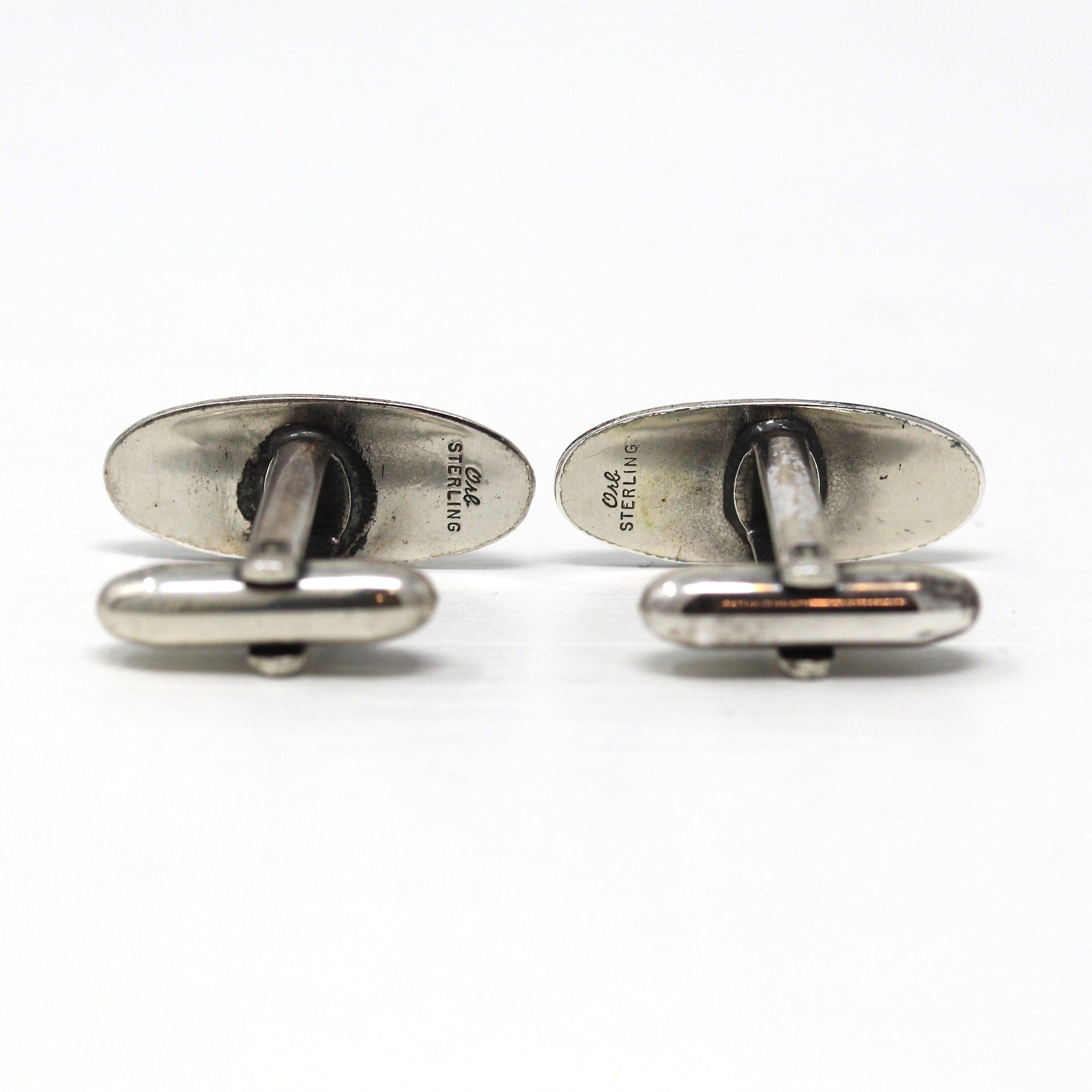 Sterling Silver Cufflinks - Vintage Classic Oval Masculine Toggle Link Retro Fashion Accessory - Circa 1970 Era ORB Otto Robert Bade Jewelry