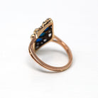 Antique Navette Ring - Victorian 18k Rosy Yellow Gold Genuine Turquoise & Old Mine Cut Diamonds - Vintage 1890s Size 3 3/4 Fine Jewelry