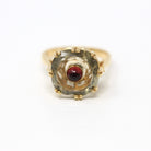 Smoky Quartz & Garnet Ring - Modern 14k Yellow Gold Fancy Cabochon Cut Gemstones - Estate Circa 2000s Era Size 6 Statement Fine Jewelry