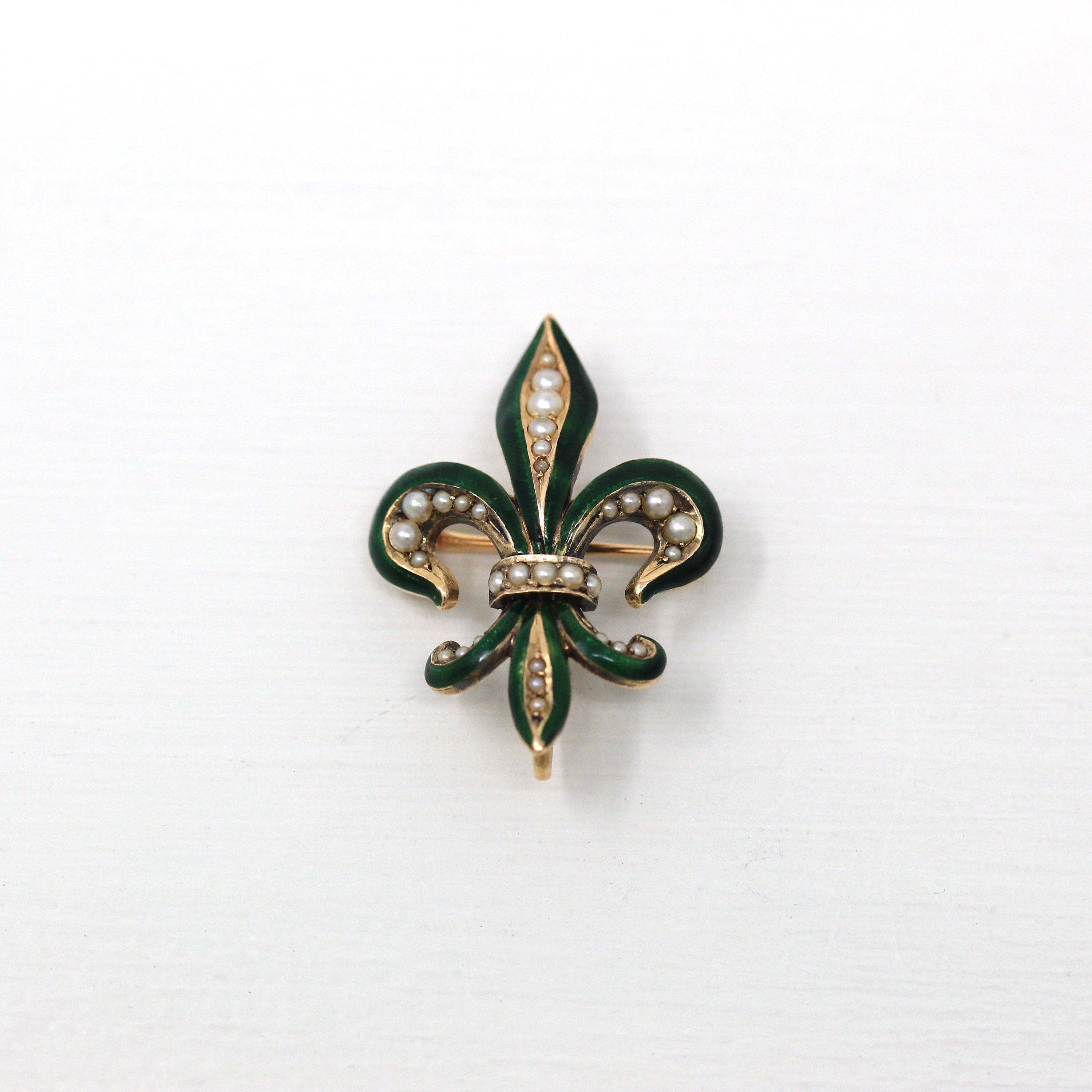 Fleur De Lis Brooch Edwardian 14k Yellow Gold French Lily Lapel Watc MJV