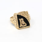 Letter "L" Ring - Retro 10k Yellow Gold Genuine Onyx Old English Initial - Vintage Circa 1940s Era Size 7 1/4 Statement Fine 40s Jewelry