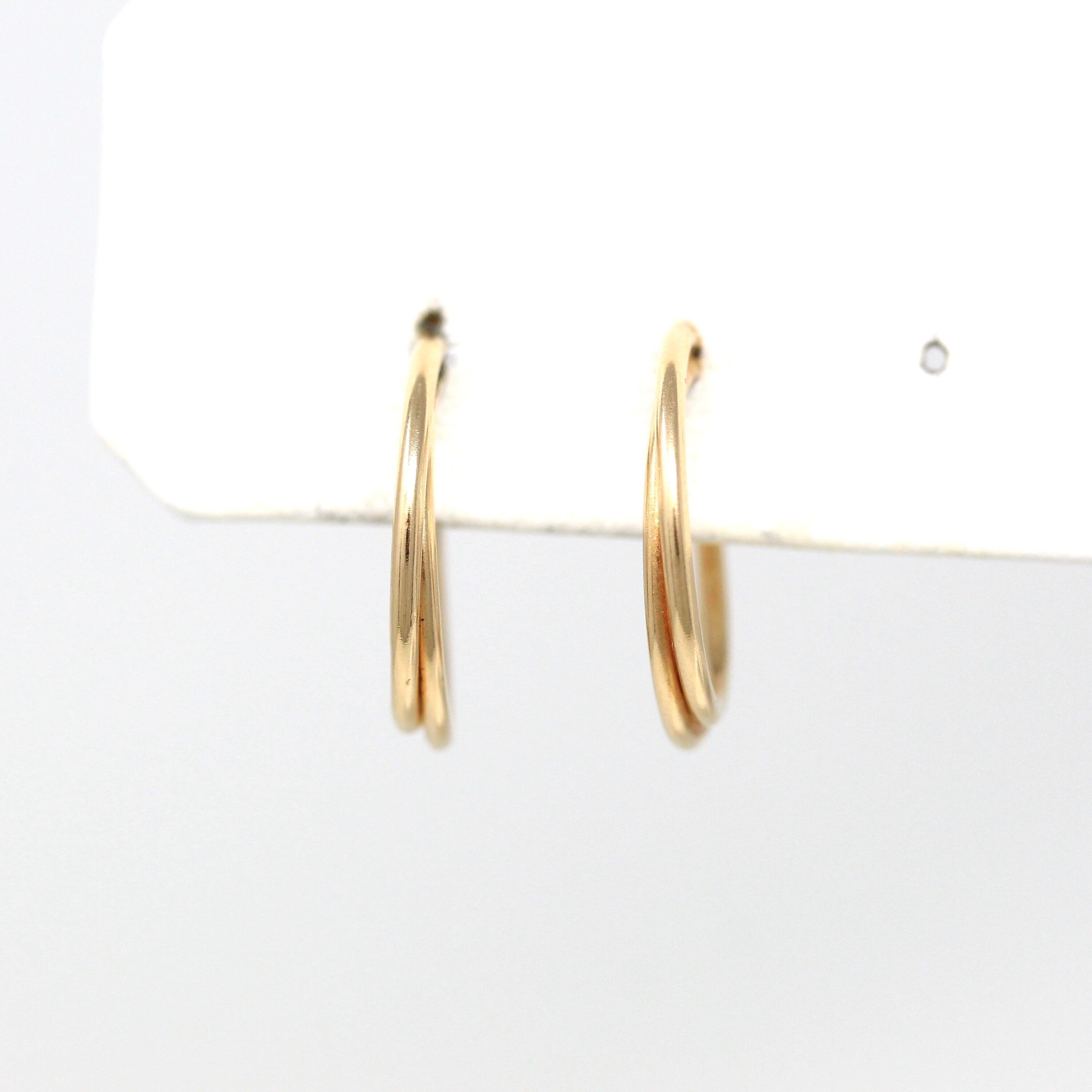 Modern Hoop Earrings - Estate 14k Yellow Gold Post Back Twisted Style Round - Circa 2000's Era Classic Accessories Fine Y2K Jewelry