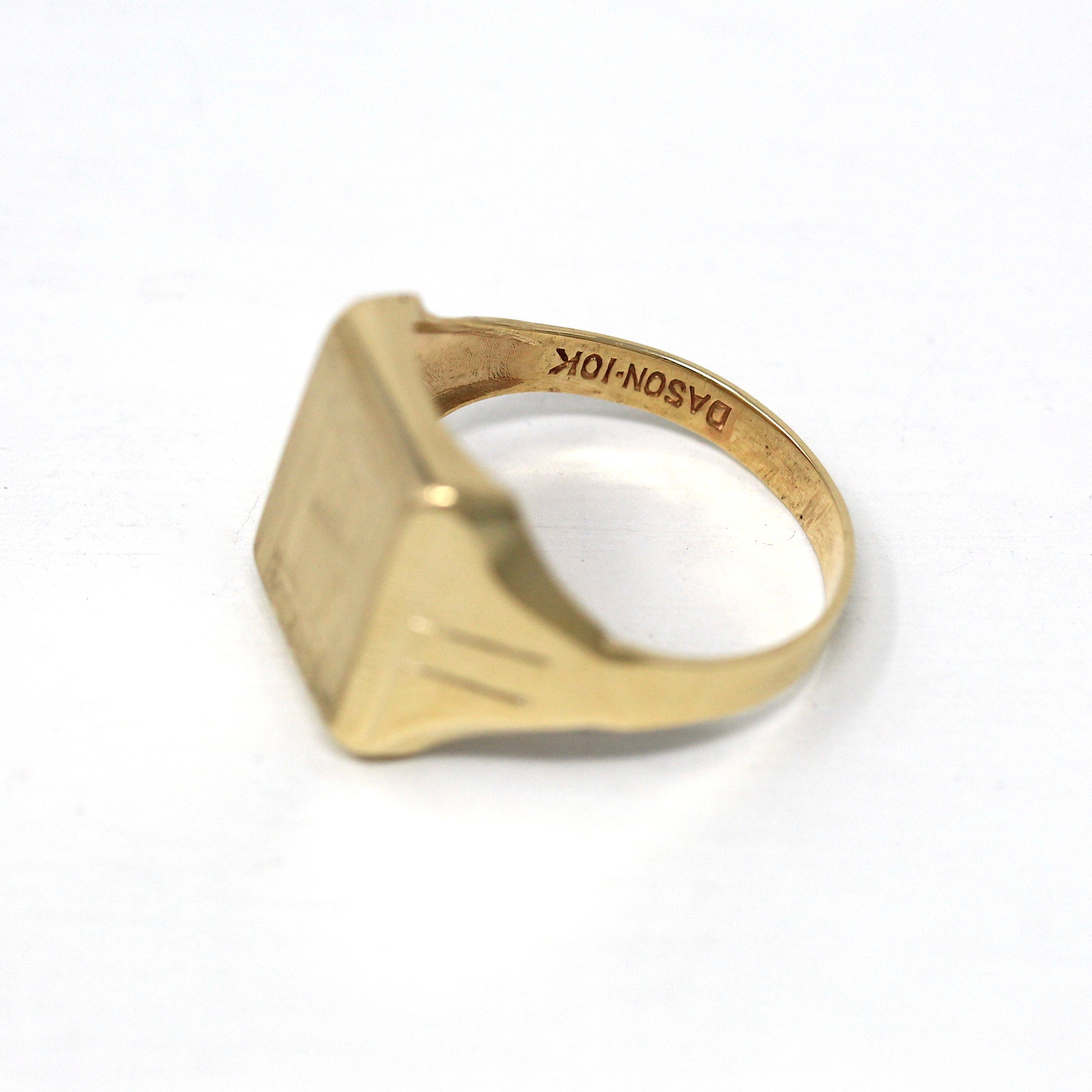 Letter "B" Ring - Vintage 10k Yellow Gold Engraved Single Initial Statement Signet - Retro Circa 1960s Size 7 3/4 Statement Dason Jewelry