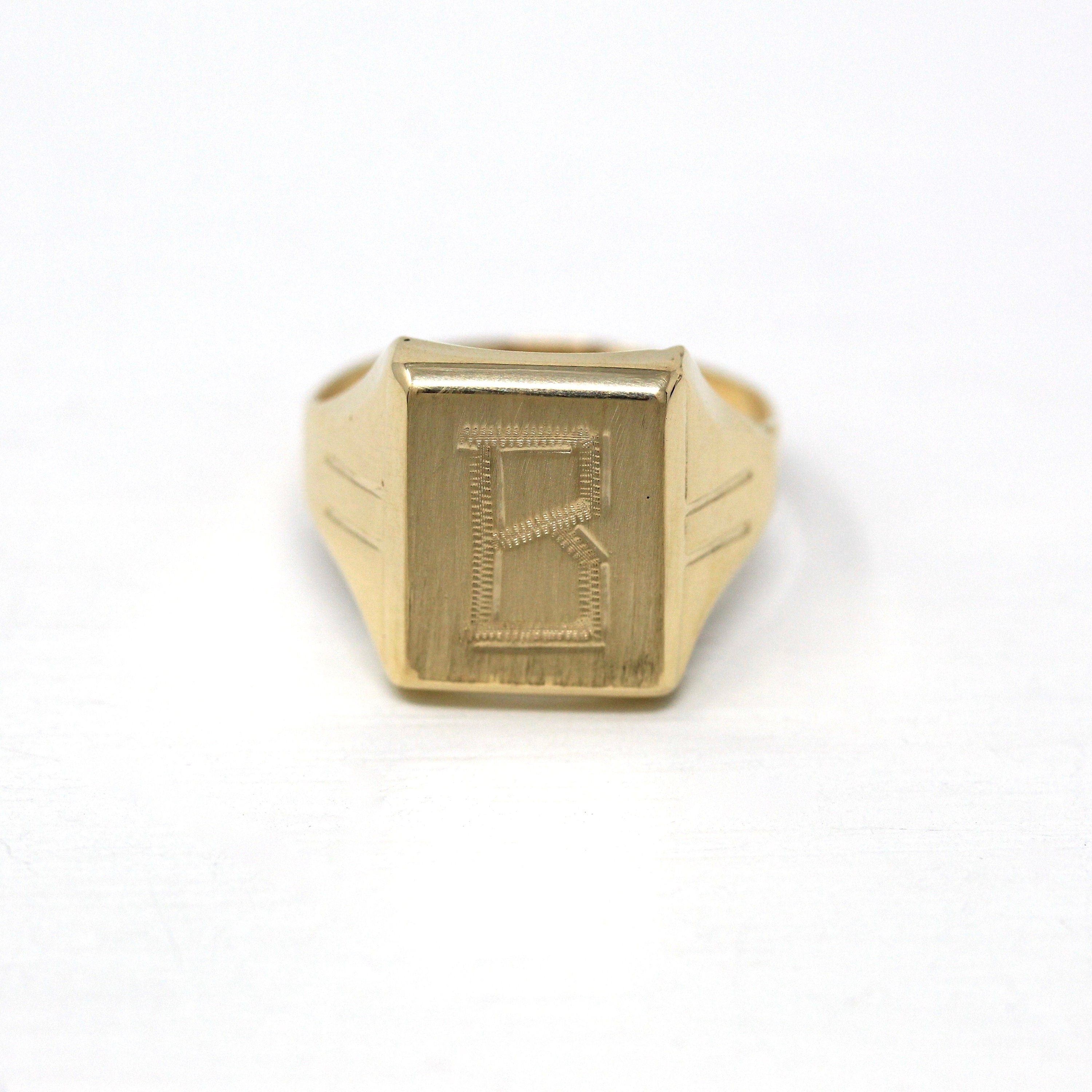 Letter "B" Ring - Vintage 10k Yellow Gold Engraved Single Initial Statement Signet - Retro Circa 1960s Size 7 3/4 Statement Dason Jewelry