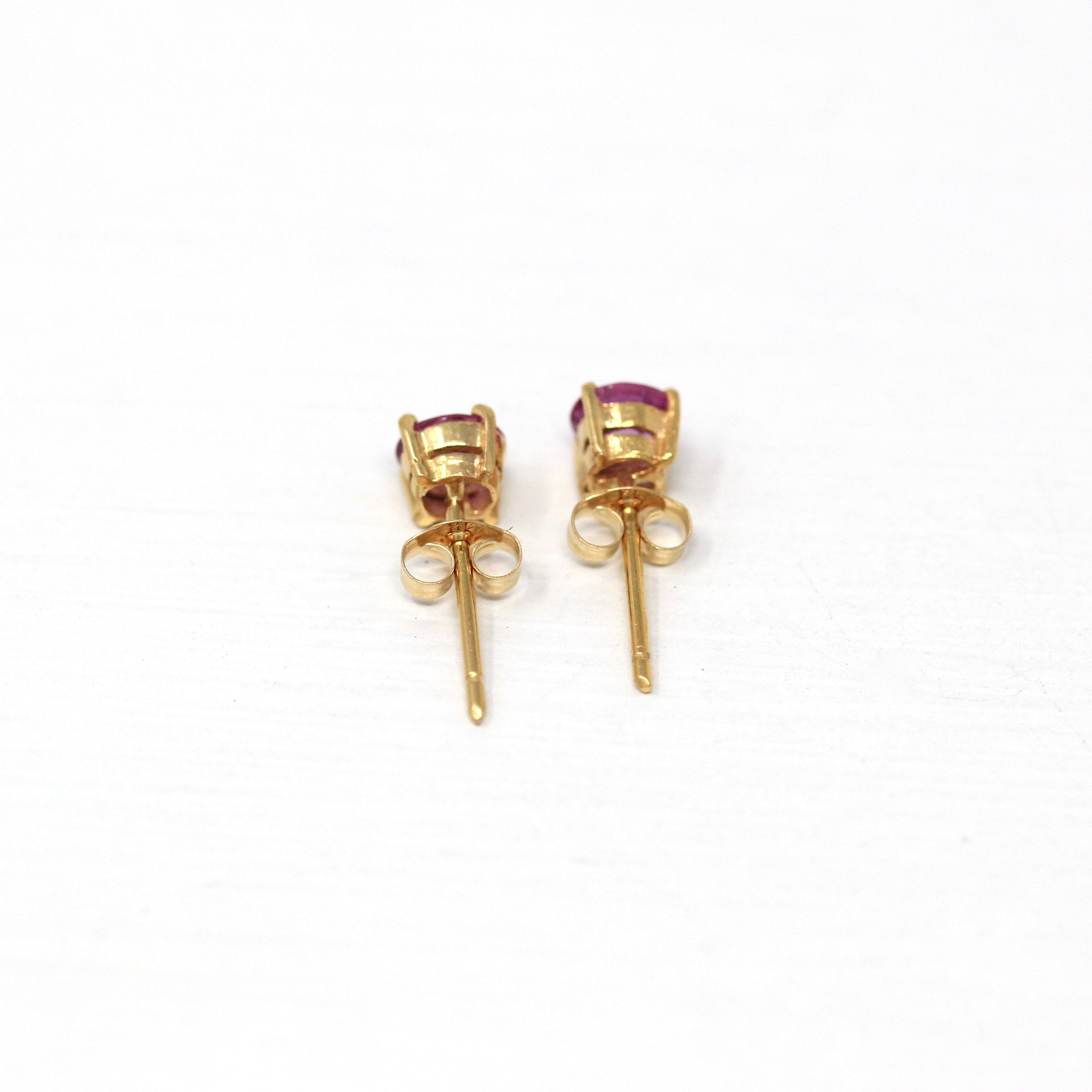 Genuine Pink Sapphire Earrings - Vintage 14k Yellow Gold Round Faceted Gemstones Push Back Studs - Estate C. 1990s Pierced Fine 90s Jewelry