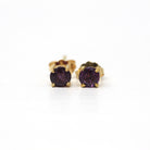 Purple Sapphire Earrings - Vintage 14k Yellow Gold Round Faceted Gemstones Push Back Studs - Estate Circa 1990s Era Pierced Fine 90s Jewelry