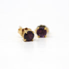 Purple Sapphire Earrings - Vintage 14k Yellow Gold Round Faceted Gemstones Push Back Studs - Estate Circa 1990s Era Pierced Fine 90s Jewelry