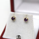 Purple Sapphire Earrings - Vintage 14k Yellow Gold Round Faceted Gemstones Push Back Studs - Estate Circa 1990s Era Pierced Fine 90s Jewelry