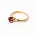 Created Ruby Ring - Retro 10k Yellow Gold Round Faceted 1.67 CT Red Pink Stone - Vintage Circa 1940s Era Size 5 3/4 Fine Solitaire Jewelry