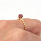 Created Ruby Ring - Retro 10k Yellow Gold Round Faceted 1.67 CT Red Pink Stone - Vintage Circa 1940s Era Size 5 3/4 Fine Solitaire Jewelry