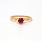 Created Ruby Ring - Retro 10k Yellow Gold Round Faceted 1.67 CT Red Pink Stone - Vintage Circa 1940s Era Size 5 3/4 Fine Solitaire Jewelry