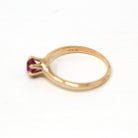 Created Ruby Ring - Retro 10k Yellow Gold Round Faceted 1.67 CT Red Pink Stone - Vintage Circa 1940s Era Size 5 3/4 Fine Solitaire Jewelry