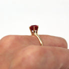 Created Ruby Ring - Retro 10k Yellow Gold Round Faceted .56 CT Red Pink Stone - Vintage Circa 1940s Era Size 5 Fine Solitaire 40s Jewelry