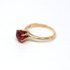 Created Ruby Ring - Retro 10k Yellow Gold Round Faceted .56 CT Red Pink Stone - Vintage Circa 1940s Era Size 5 Fine Solitaire 40s Jewelry