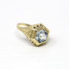 Genuine Aquamarine Ring - Art Deco 14k Yellow Gold Hexagon Cut Gem - Vintage Circa 1930s Era Size 4 3/4 Engagement March Birthstone Jewelry