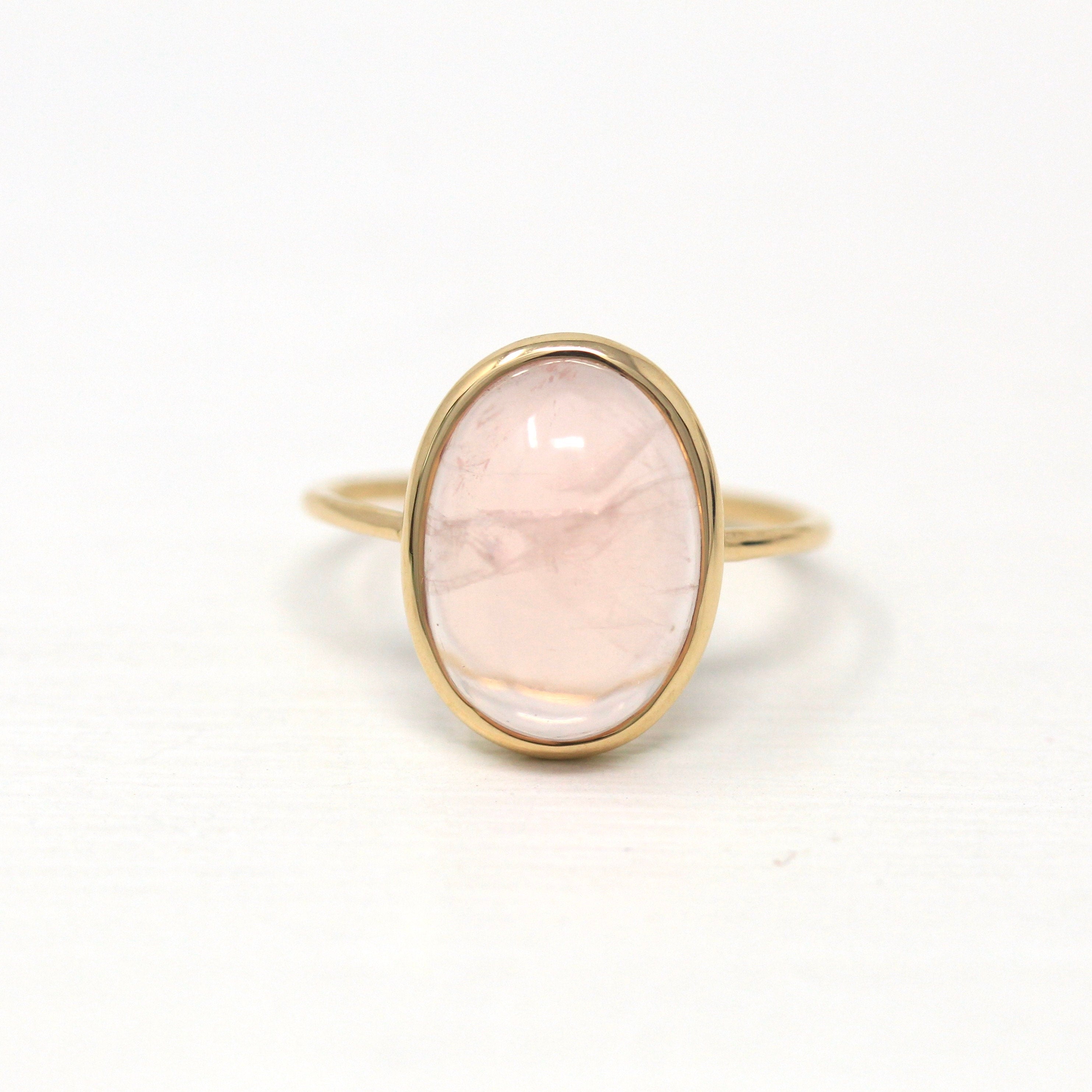 Rose Quartz Ring - Edwardian 14k Yellow Gold 4.97 CT Genuine Pink Gem - Antique Circa 1910s Era Size 6 1/4 Stick Pin Conversion Fine Jewelry