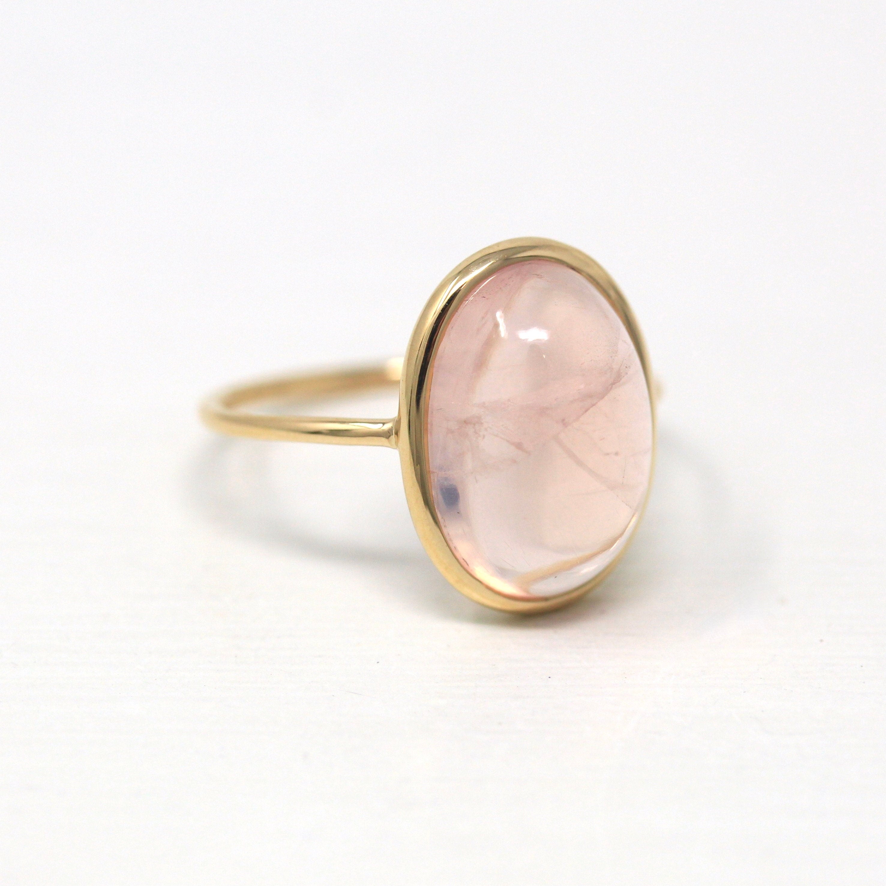 Rose Quartz Ring - Edwardian 14k Yellow Gold 4.97 CT Genuine Pink Gem - Antique Circa 1910s Era Size 6 1/4 Stick Pin Conversion Fine Jewelry