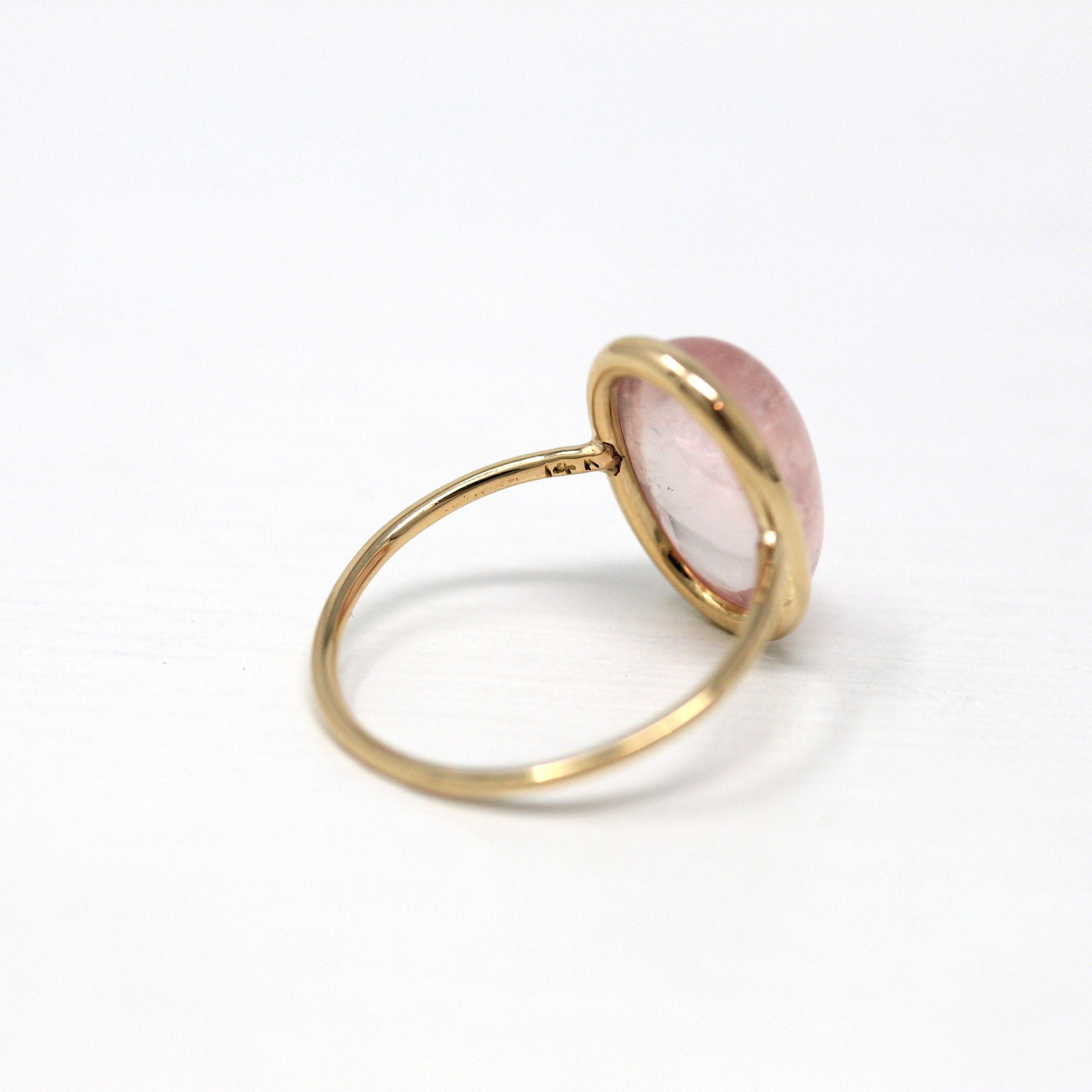 Rose Quartz Ring - Edwardian 14k Yellow Gold 4.97 CT Genuine Pink Gem - Antique Circa 1910s Era Size 6 1/4 Stick Pin Conversion Fine Jewelry