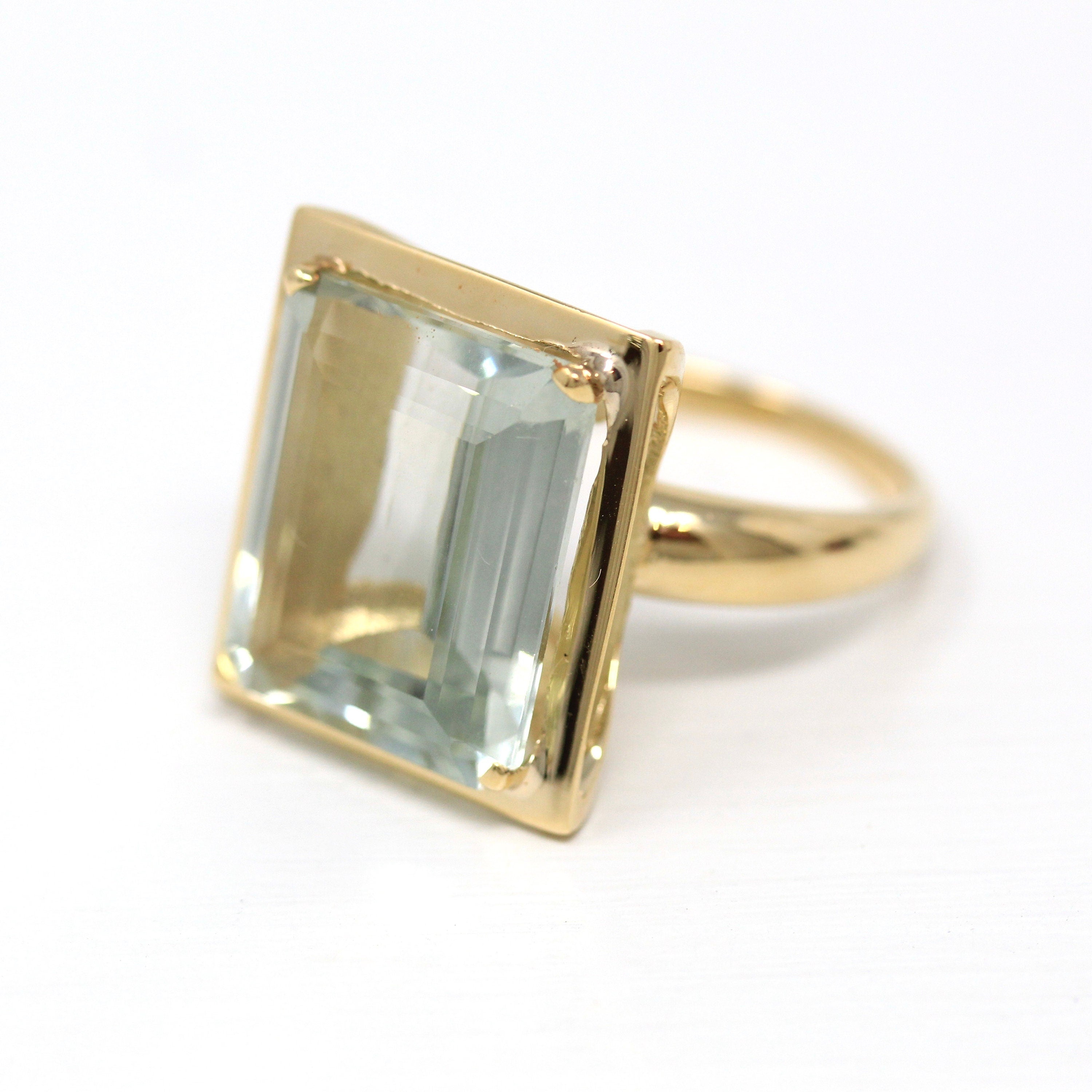 Genuine Prasiolite Ring - Modern Estate 9.43 Carat Pale Green Quartz Statement - Circa 2000s Size 10 Rectangular Gemstone Fine Jewelry