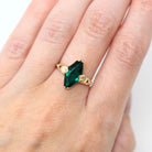 Simulated Emerald Ring - Vintage 10k Yellow Gold Green Glass Marquise Stone - Retro Circa 1940s Size 6.5 May Birthstone Color Jewelry