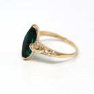 Simulated Emerald Ring - Vintage 10k Yellow Gold Green Glass Marquise Stone - Retro Circa 1940s Size 6.5 May Birthstone Color Jewelry