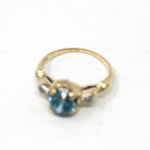 Blue Zircon Ring - Vintage Retro 10k Yellow & White Gold Diamond + Blue 1.75 CT Gemstone - Size 4 3/4 1940s Gem Two Tone Fine Jewelry