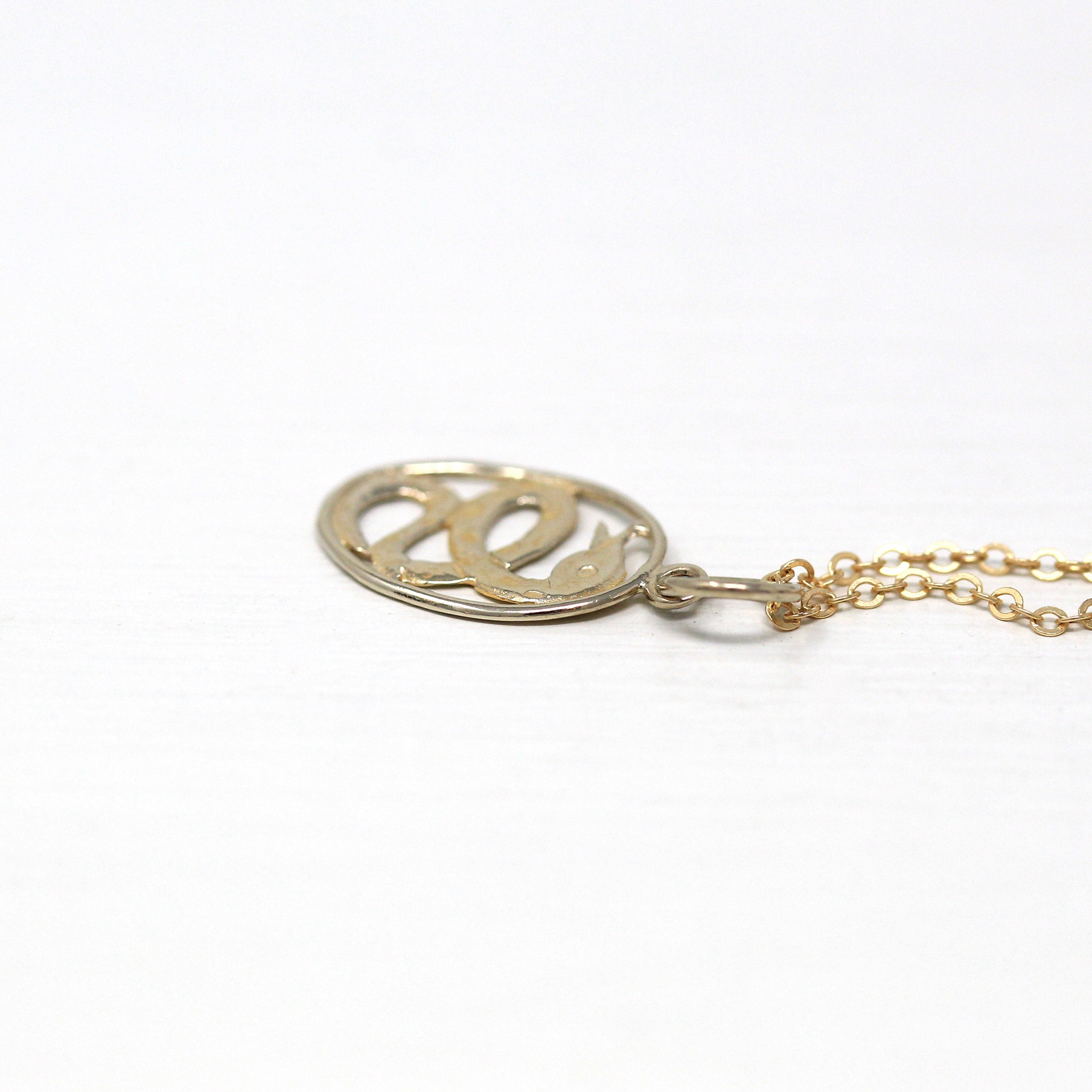 Modern Snake Charm - Estate 18k 750 Yellow Gold Figural Coiled Serpent Necklace Pendant - Circa 2000's Era Dainty Oval Fine Animal Jewelry