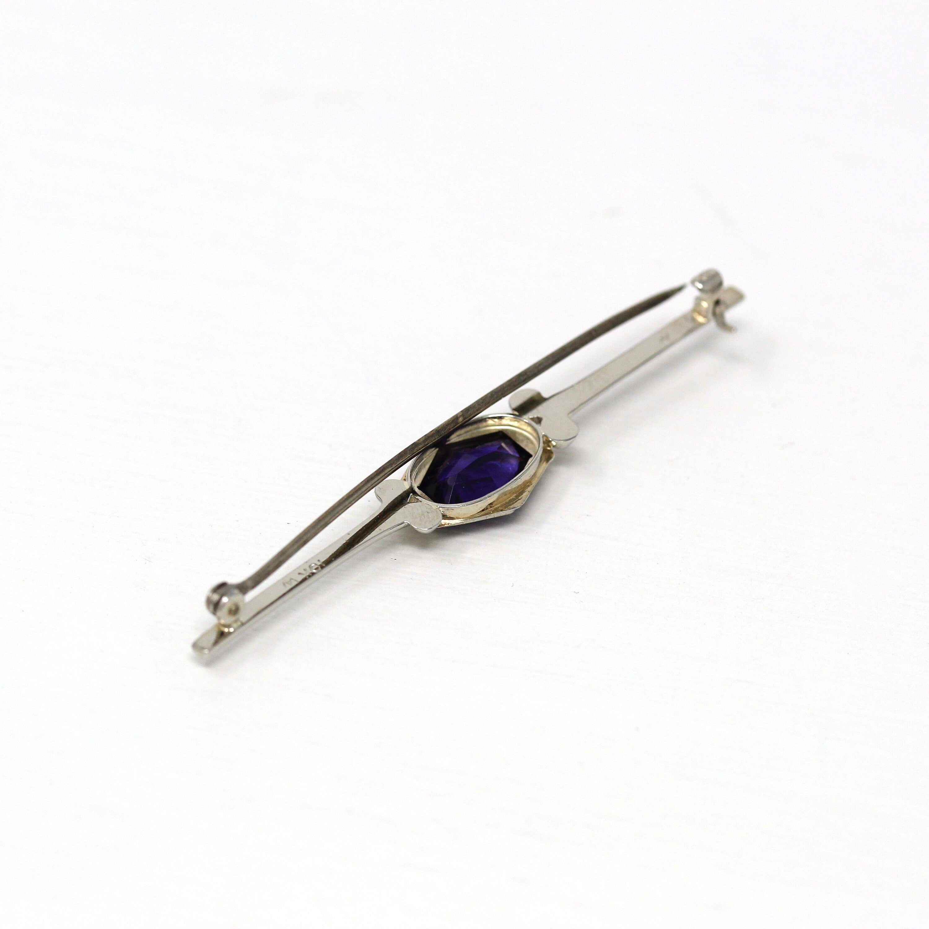 Art deco 10k gold hand etched rare GEM lavalier bar brooch MA deals 102622dA@