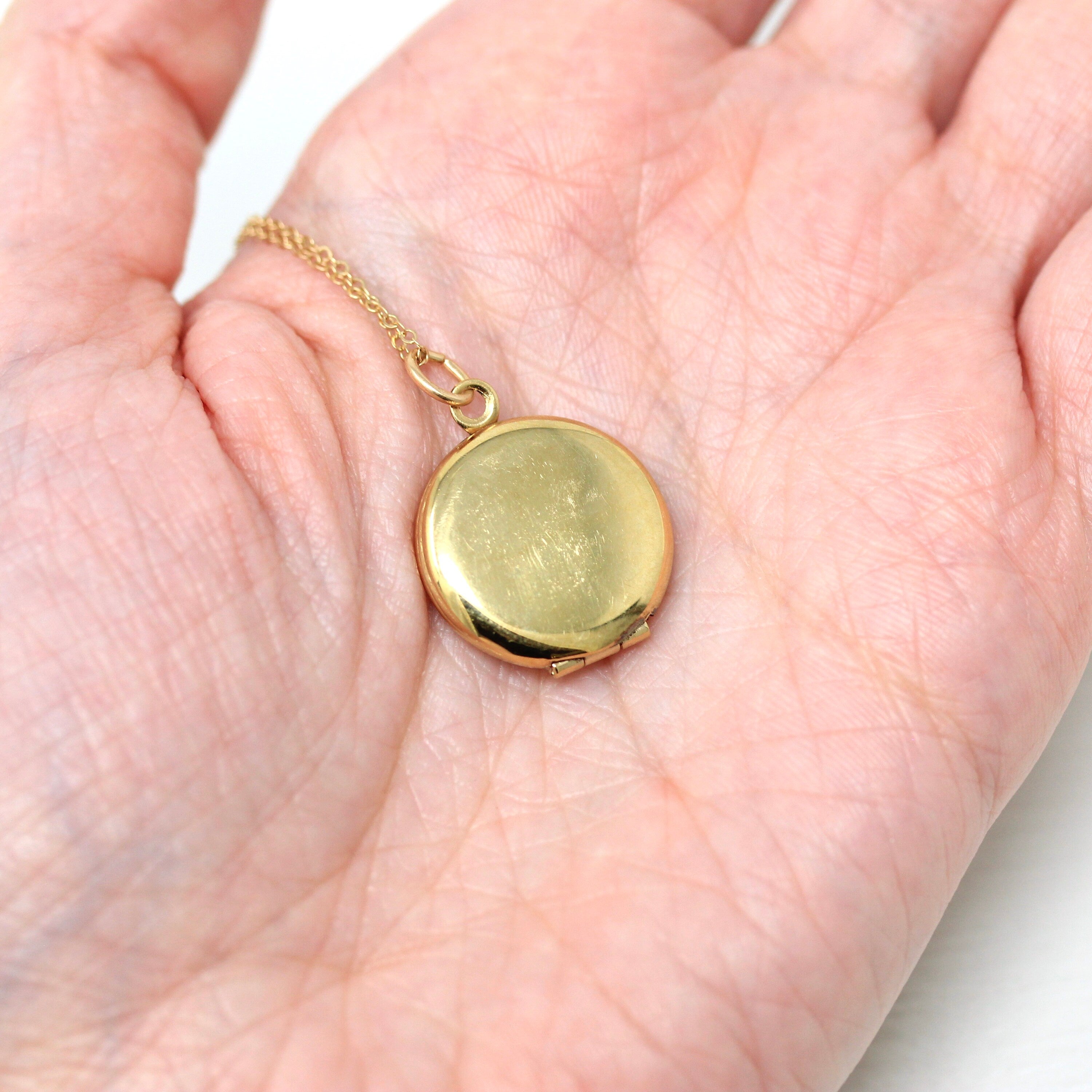 Vintage Photo Locket - Retro Sterling Silver & Gold Wash Round Pendant Necklace - Circa 1960s Era Statement Keepsake Photograph 60s Jewelry