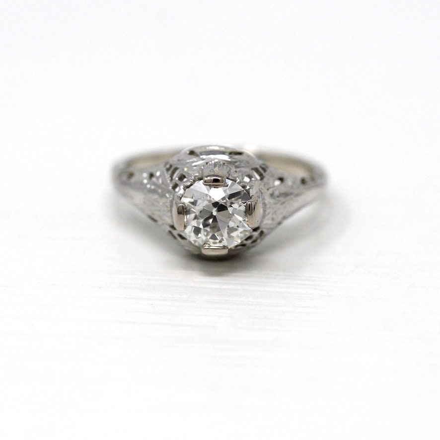 Vintage Engagement Ring - Platinum & 14k White Gold Art Deco Era .88 CT Genuine Diamond Wedding - Antique 1930s Size 5.75 Jewelry Report