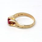 Created Ruby Ring - Retro 10k Yellow Gold Round Faceted Stone 1.07 CT Solitaire - Vintage Circa 1960s Era Size 10 Belcher Style 60s Jewelry