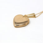 Vintage Heart Locket - Retro 14k Yellow Gold Blank High Polished Pendant Necklace - Circa 1940s Era Fine Photo Keepsake Romantic Jewelry