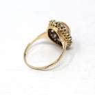 Edwardian Coral Ring - Antique 14k Yellow Gold Cabochon Cut 1.65 CT Gemstone - Circa 1900s Size 5.5 Diamond Halo Style .78 CTW Fine Jewelry