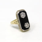 Vintage Onyx Ring - Art Deco 14k Yellow & White Gold Genuine .12 CT Diamond Statement - Circa 1930s Size 3.25 Rectangular Gem Fine Jewelry