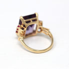 Amethyst Cocktail Ring - Retro 14k Yellow Gold Genuine 9 CT Amethyst Gem - Vintage Circa 1940s Size 6.25 Created Ruby Accent Fine Jewelry